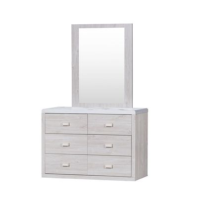 Tisley 6-Drawer Dresser with Mirror - Light Oak/White Faux Marble - With 2-Year Warranty